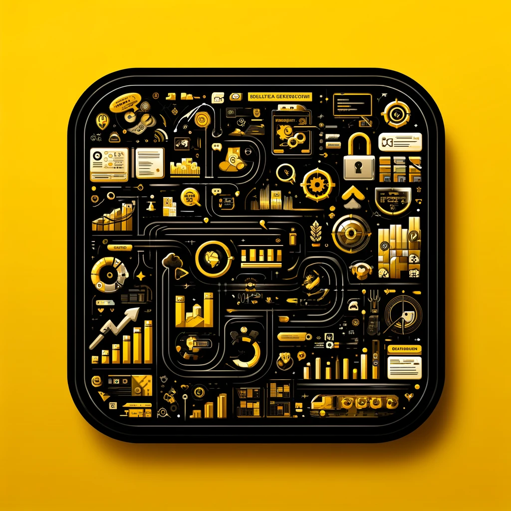 Create a modern illustration with a yellow and black color theme on a pure white background, depicting the concept of 'Podcast Production'. The illust