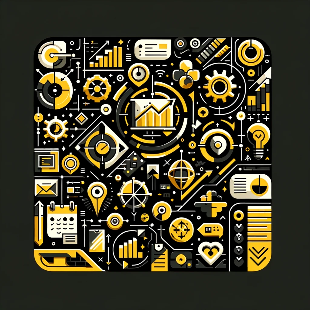 Create a modern illustration with a yellow and black color theme on a pure white background, visualizing the concept of 'Podcast Publishing'. The illu