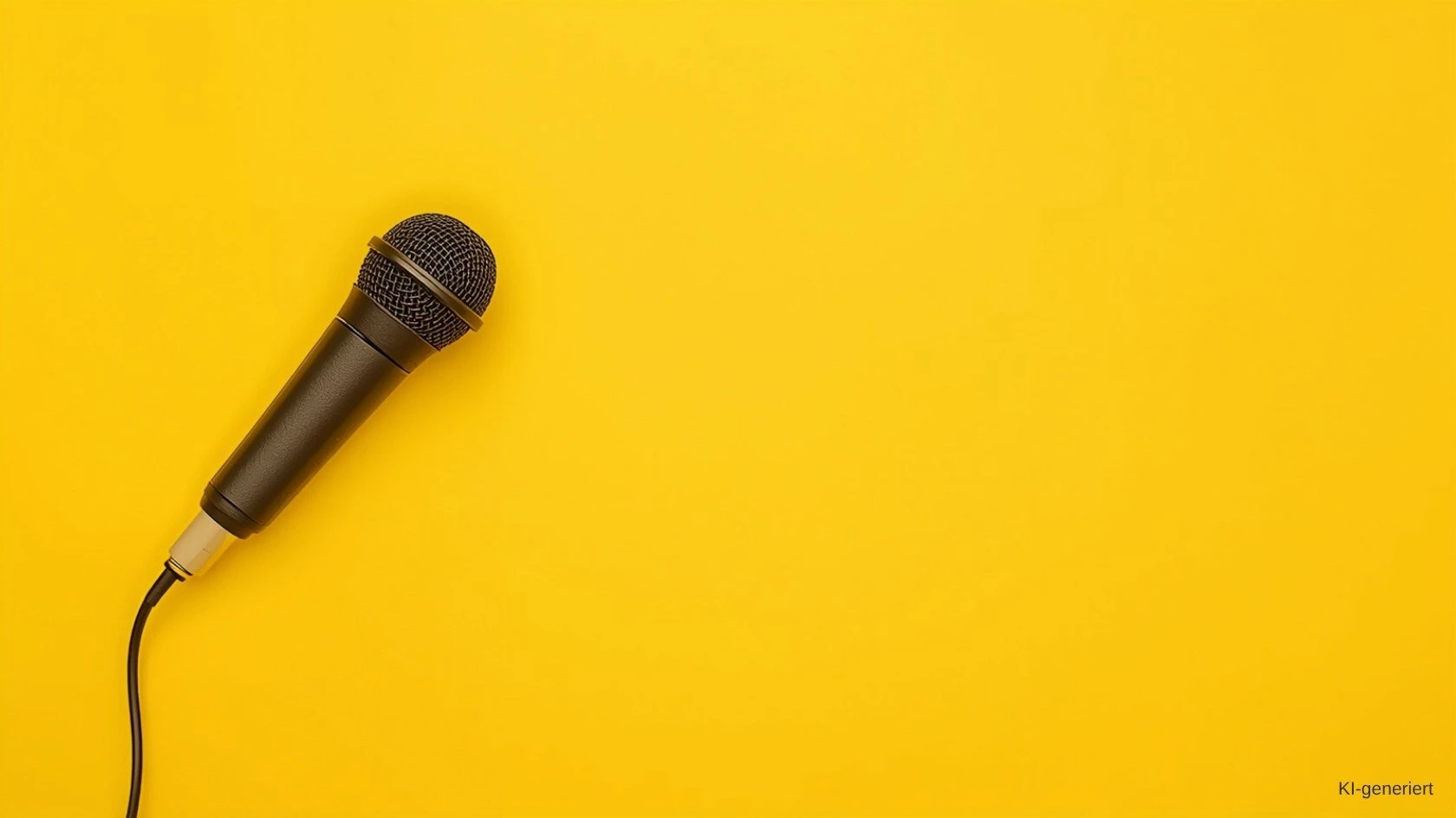 Was kostet ein Podcast Schwarzes Mikrofon mit Kabel auf gelbem Hintergrund